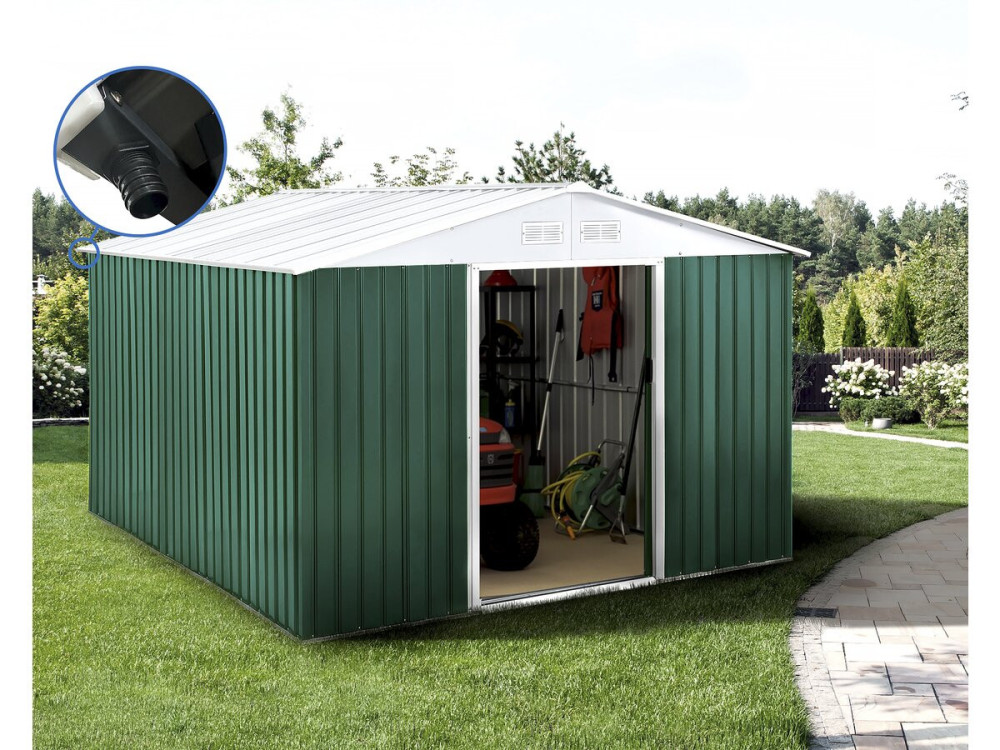 Tuinhuisje metaal - "Rosas " - 10,85 m² met goot - Groen