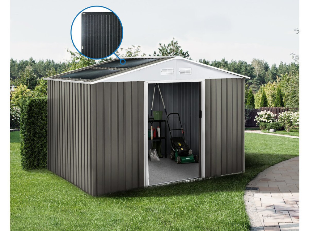 Tuinhuisje metaal "Dallas" -8.84 m² met zonnepanelen - Taupe - grijs bruin