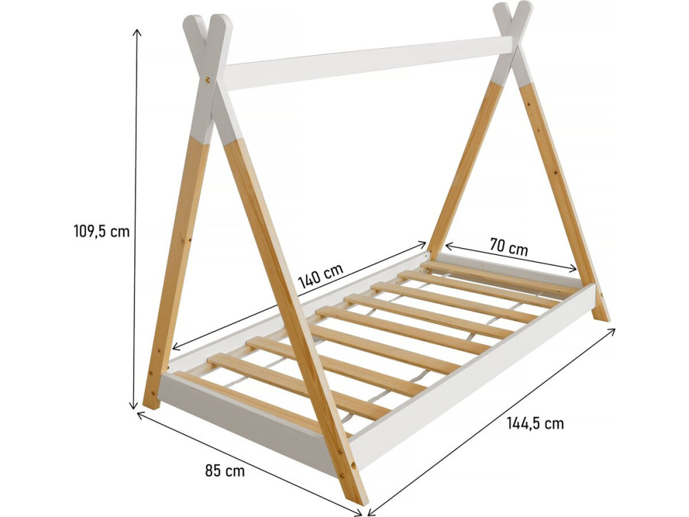 Bed kinderbed Tipi eenpersoonsbed 70 x 140 cm "Melissa" - Wit