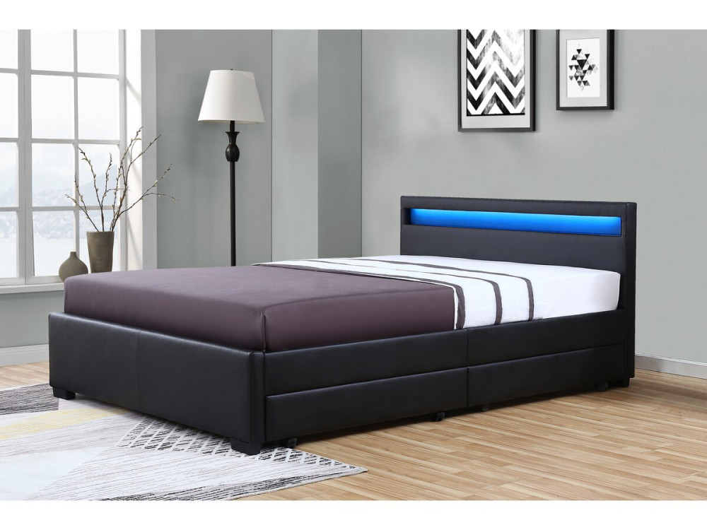Bed met 4 lades LED "Nico" - 160 × 200 cm - Zwart