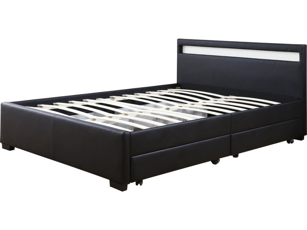 Bed met 4 lades LED "Nico" - 160 × 200 cm - Zwart