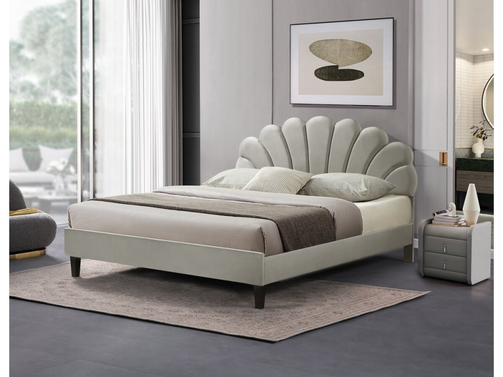 Tweepersoonsbed velours fluweel schelp design "Manon" - 160 x 200 cm - Grijs