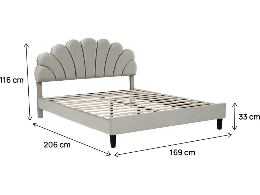 Tweepersoonsbed velours fluweel schelp design "Manon" - 160 x 200 cm - Grijs