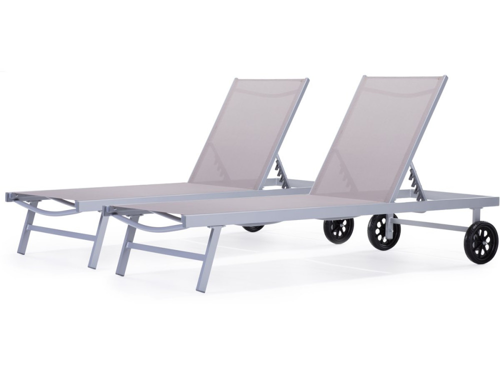 Ligbed tuin ligstoel verstelbaar aluminium textiel "Bella" - Phoenix - Taupe - grijs bruin - Set 2 stuks