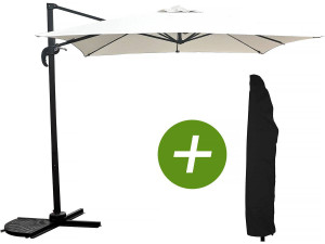 Parasol vrijhangend tuin zweefparasol "Soleil" - Vierkant - 2,5 x 2,5 m - Ecru + beschermhoes parasol