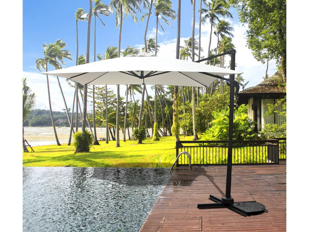 Parasol vrijhangend tuin zweefparasol "Soleil" - Vierkant - 2,5 x 2,5 m - Ecru + beschermhoes parasol