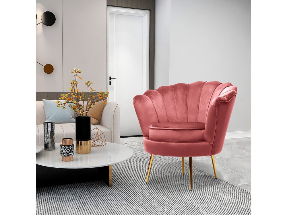 Stoel fauteuil velours fluweel "Floria" - 70 x 73 x 76 cm - Rose