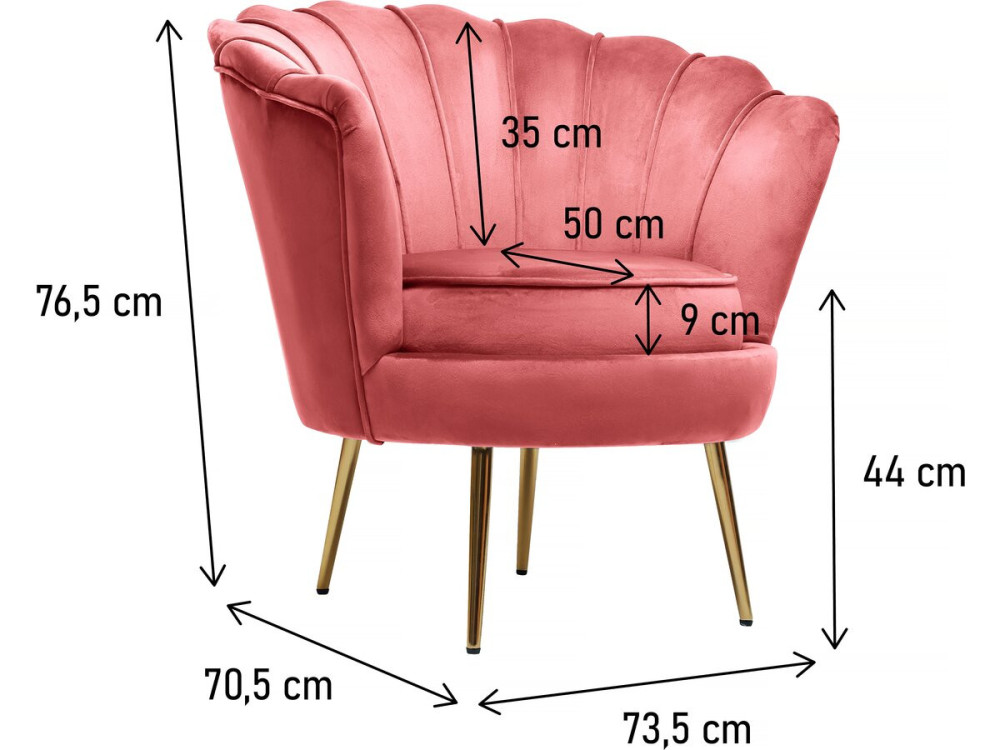 Stoel fauteuil velours fluweel "Floria" - 70 x 73 x 76 cm - Rose