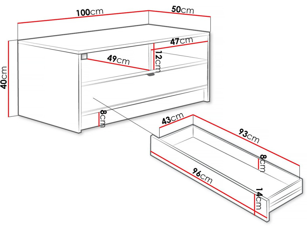 Salontafel Tireno - 100 X 40 X 50 cm-  Wit