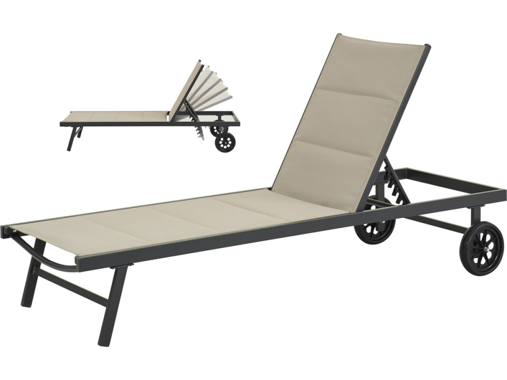 Ligbed ligstoel verstelbaar aluminium gevoerd textileen "Bella" - Phoenix - Taupe - grijs bruin
