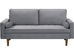 Bank bankstel velours fluweel meubel "Yannick" - 82 x 179 x 86 cm - 3 zits - Grijs lichtgrijs