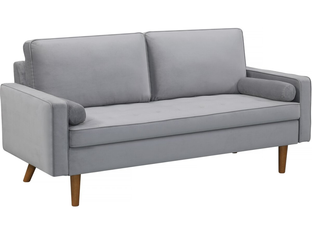Bank bankstel velours fluweel meubel "Yannick" - 82 x 179 x 86 cm - 3 zits - Grijs lichtgrijs