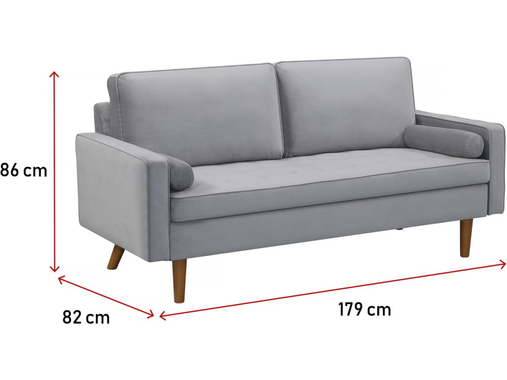 Bank bankstel velours fluweel meubel "Yannick" - 82 x 179 x 86 cm - 3 zits - Grijs lichtgrijs