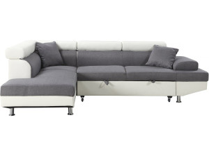 Hoekbank slaapbank meubel "Sophia luxe" - 265 x 190,5 x 80/91 cm - Wit / Grijs - 5 zits - Hoek aan linkerkant