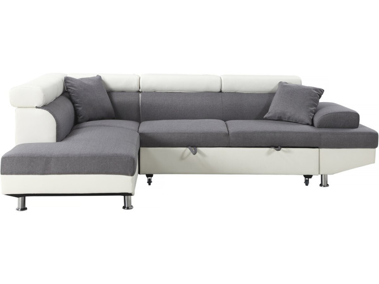 Hoekbank slaapbank meubel "Sophia luxe" - 265 x 190,5 x 80/91 cm - Wit / Grijs - 5 zits - Hoek aan linkerkant