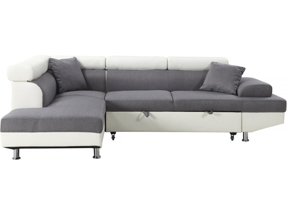 Hoekbank slaapbank meubel "Sophia luxe" - 265 x 190,5 x 80/91 cm - Wit / Grijs - 5 zits - Hoek aan linkerkant