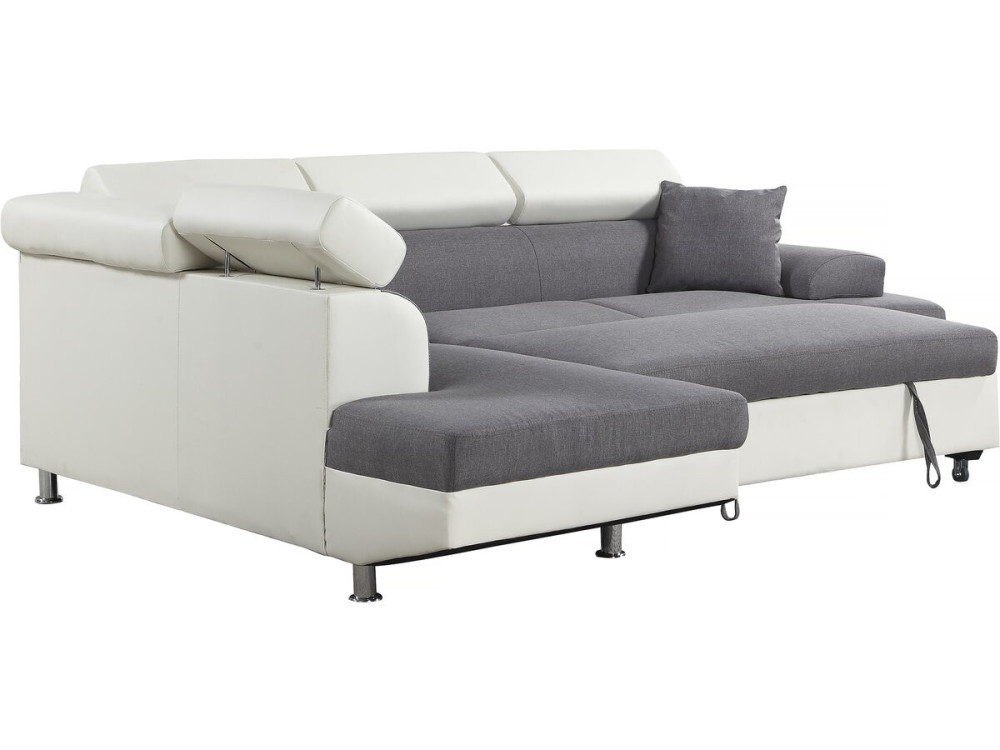 Hoekbank slaapbank meubel "Sophia luxe" - 265 x 190,5 x 80/91 cm - Wit / Grijs - 5 zits - Hoek aan linkerkant