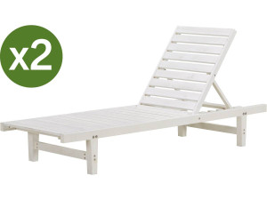 Ligbed set 2 houten ligstoelen verstelbaar "Rawai" - Wit