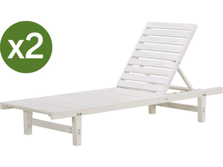 Ligbed set 2 houten ligstoelen verstelbaar "Rawai" - Wit