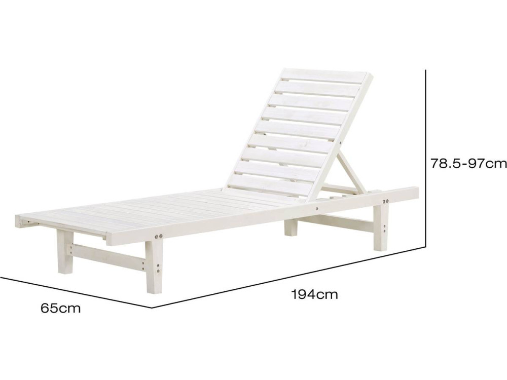 Ligbed set 2 houten ligstoelen verstelbaar "Rawai" - Wit