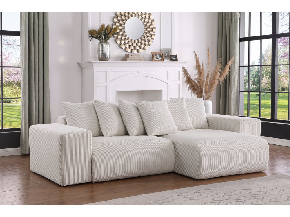 Hoekbank bank ribfluweel geribd velours "Rivoli" - 312 x 176 x 49 cm - Beige - lichtbruin