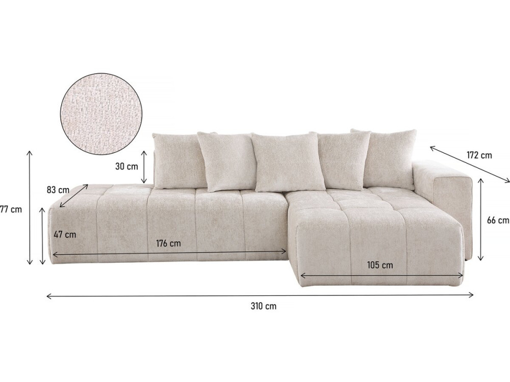 Haussmann" 3 zits hoekbank in chenille stof - Beige