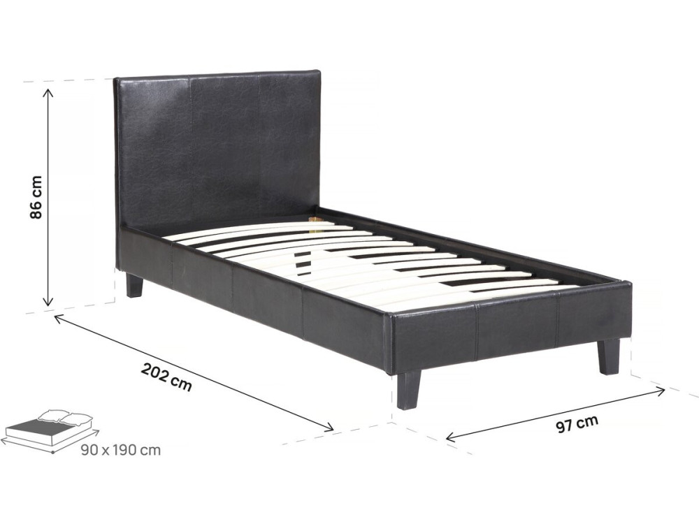 Eenpersoonsbed frame bed "Lina" - 90 x 190 cm - Zwart