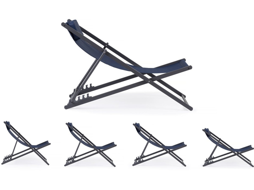 Set van 2 metalen textiele ligstoelen - Met hoofdsteun - Middernachtblauw