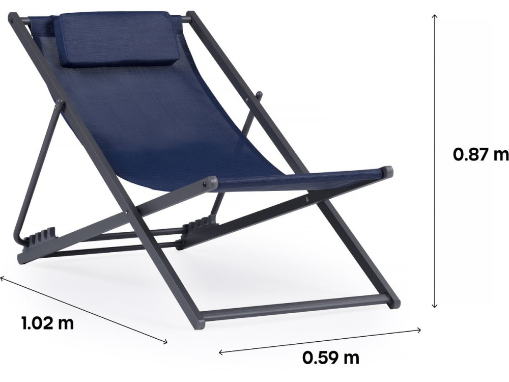 Set van 2 metalen textiele ligstoelen - Met hoofdsteun - Middernachtblauw