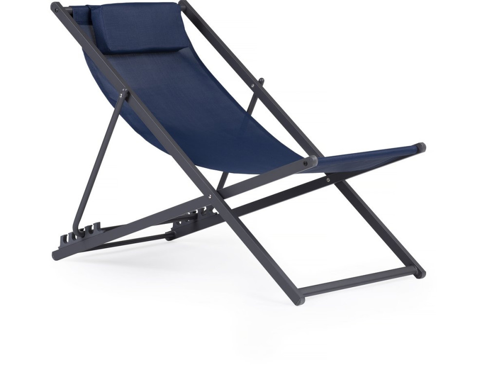 Set van 2 metalen textiele ligstoelen - Met hoofdsteun - Middernachtblauw
