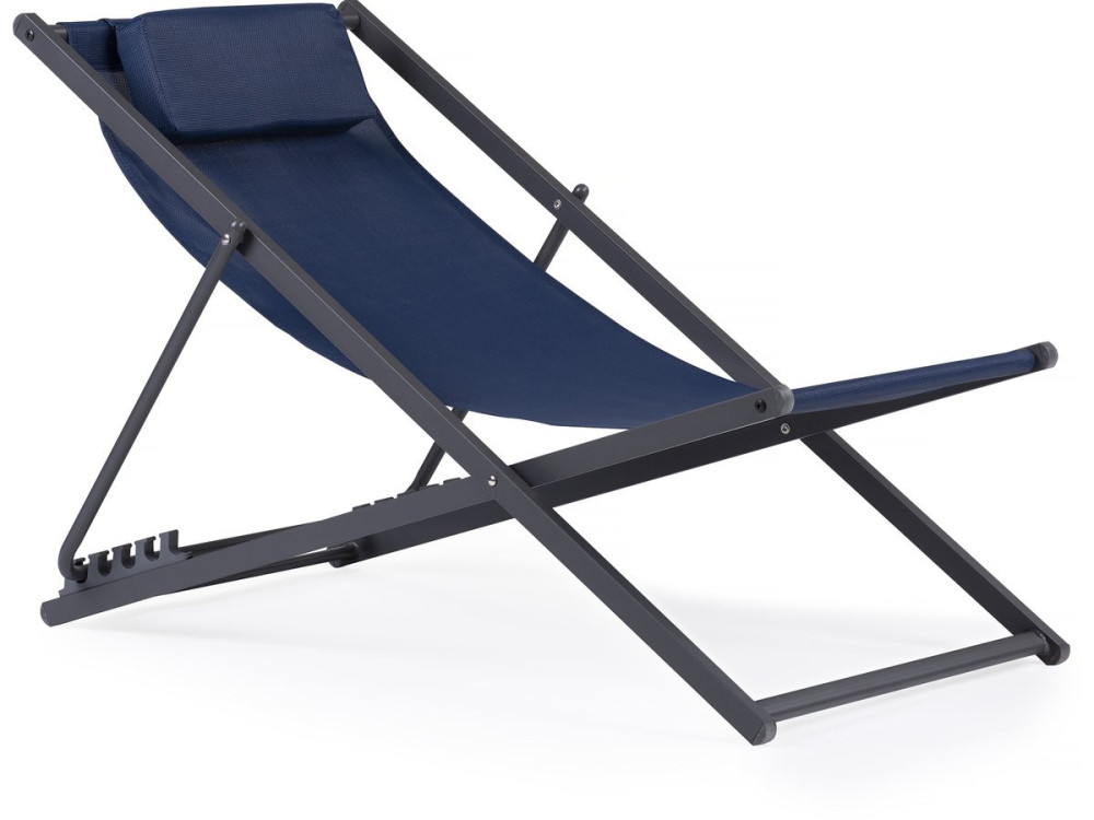 Set van 2 metalen textiele ligstoelen - Met hoofdsteun - Middernachtblauw