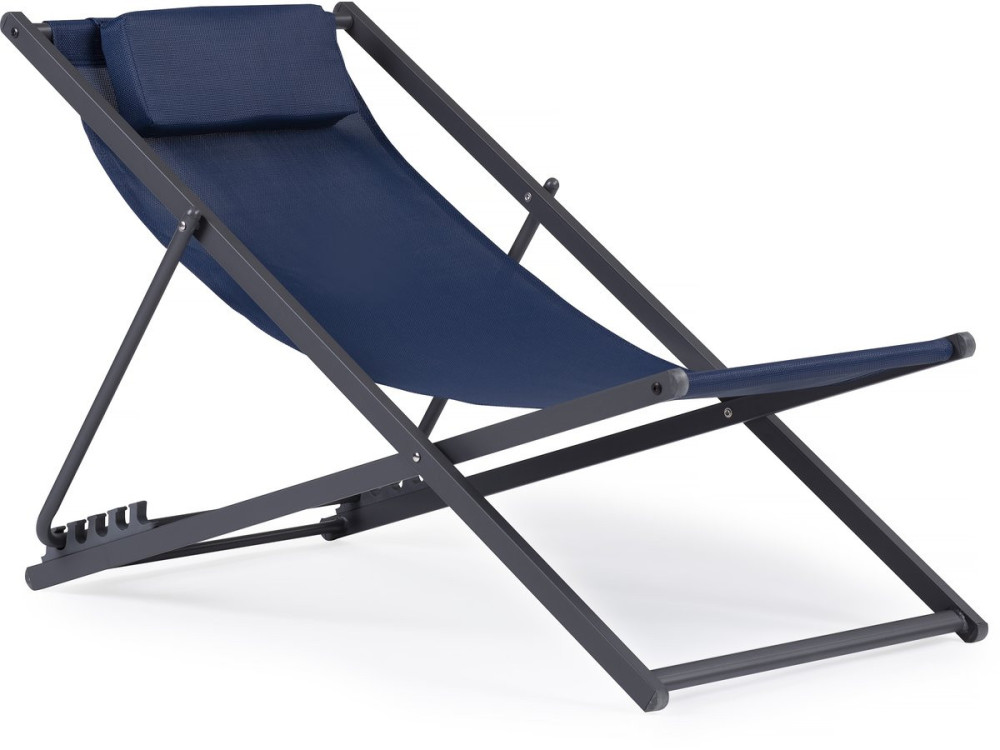 Set van 2 metalen textiele ligstoelen - Met hoofdsteun - Middernachtblauw