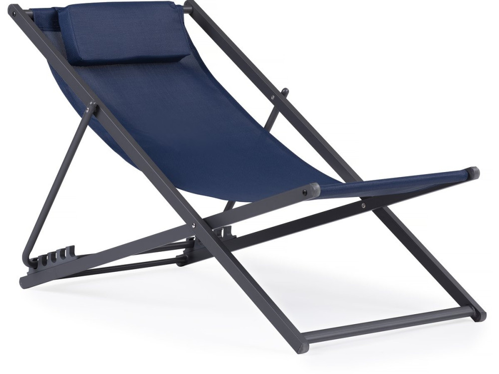 Set van 2 metalen textiele ligstoelen - Met hoofdsteun - Middernachtblauw