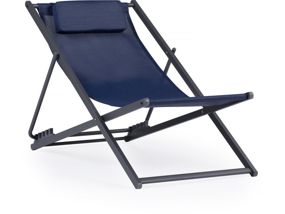 Set van 2 metalen textiele ligstoelen - Met hoofdsteun - Middernachtblauw