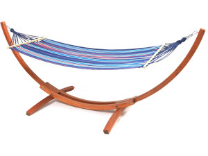 Hangmat met houten onderstel katoenen doek "Dallas" - 3 m - Blauwe tinten