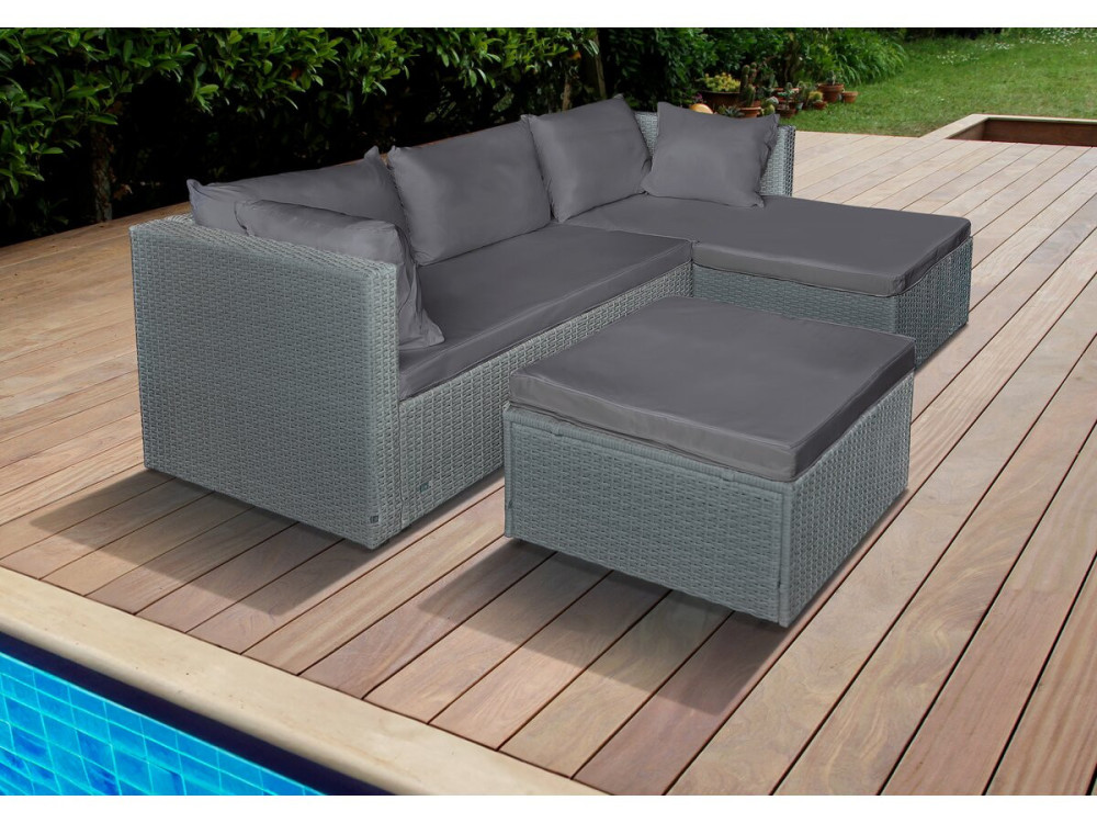 Tuinset 3 personen loungeset kunststof gevlochten "Diya" - Grijs