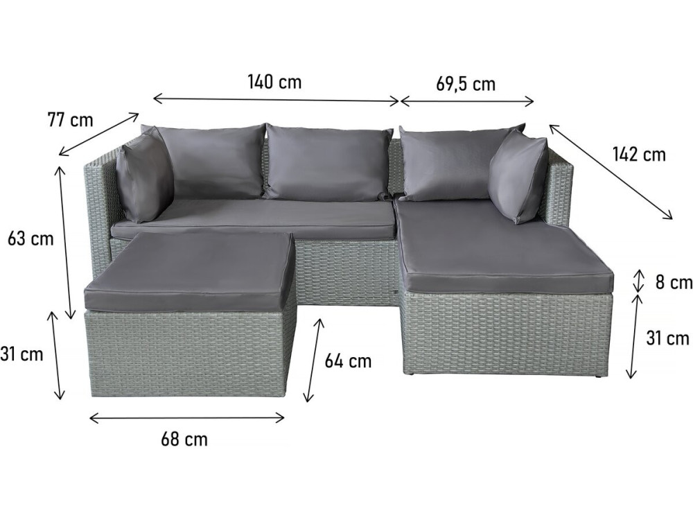 Tuinset 3 personen loungeset kunststof gevlochten "Diya" - Grijs