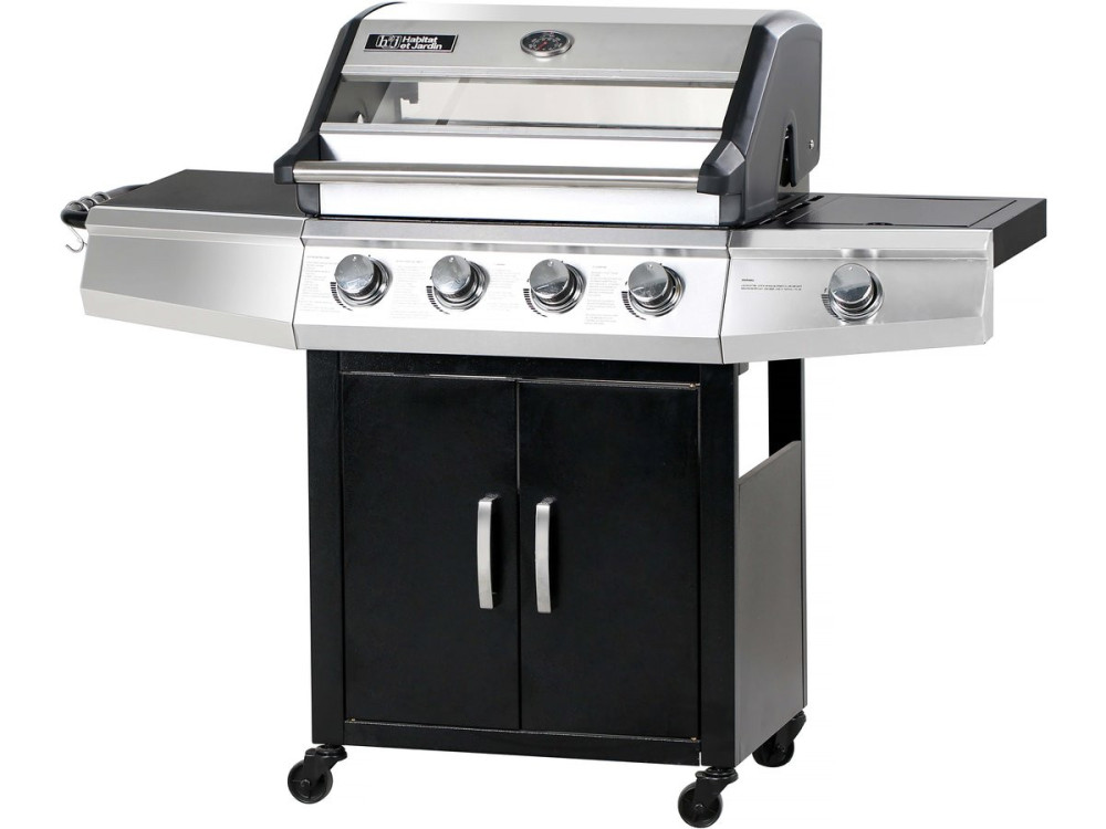 Gasbarbecue met glazen deksel "Bingo 5" + beschermhoes - Zwart