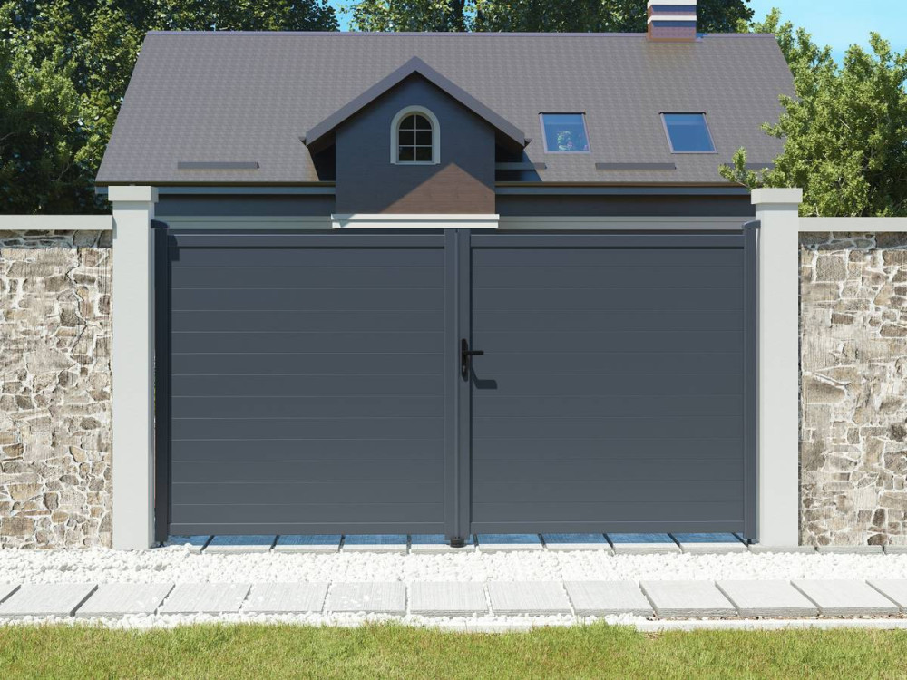 Tuinpoort dubbele poort aluminium "Marc" - 349,5 x 180,9 cm - Grijs