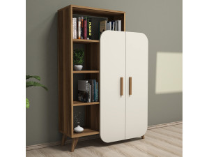 Form" houten kast met legplanken - 90 x 32 x 132 cm - Notencrème 2