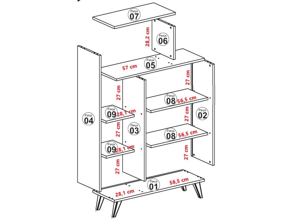 Houten stelling "Form" - 90 x 32 x 132 cm - Wit