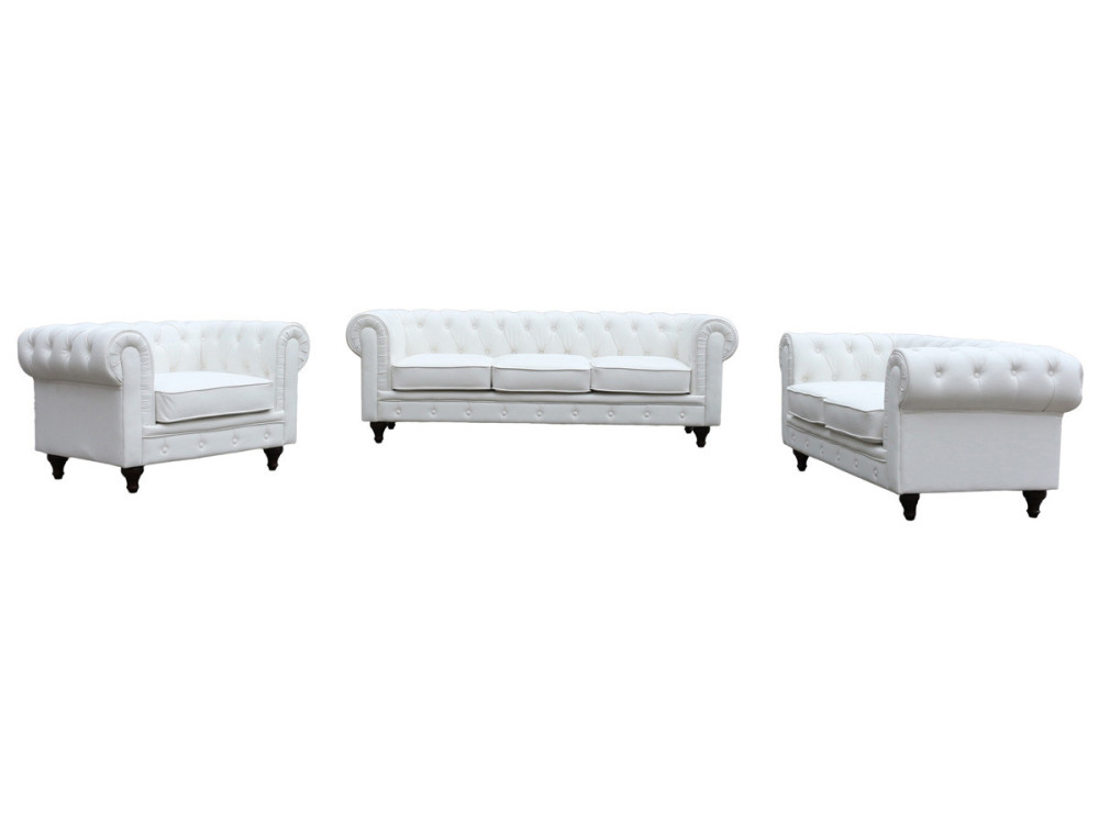 Bank bankstel Chesterfield "Aliza" - 157 x 82 x 70 cm - 2 zits - Wit