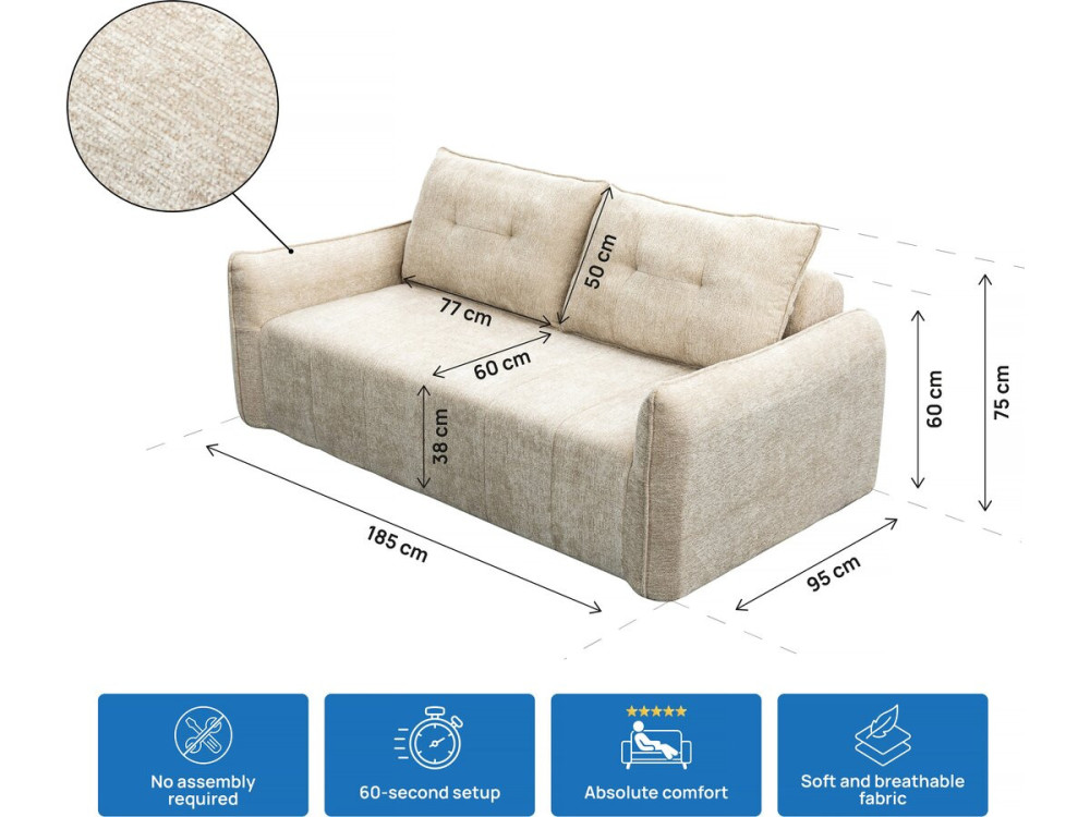 Rechte bank in structuurstof "Silvano" - 3-zits - Beige