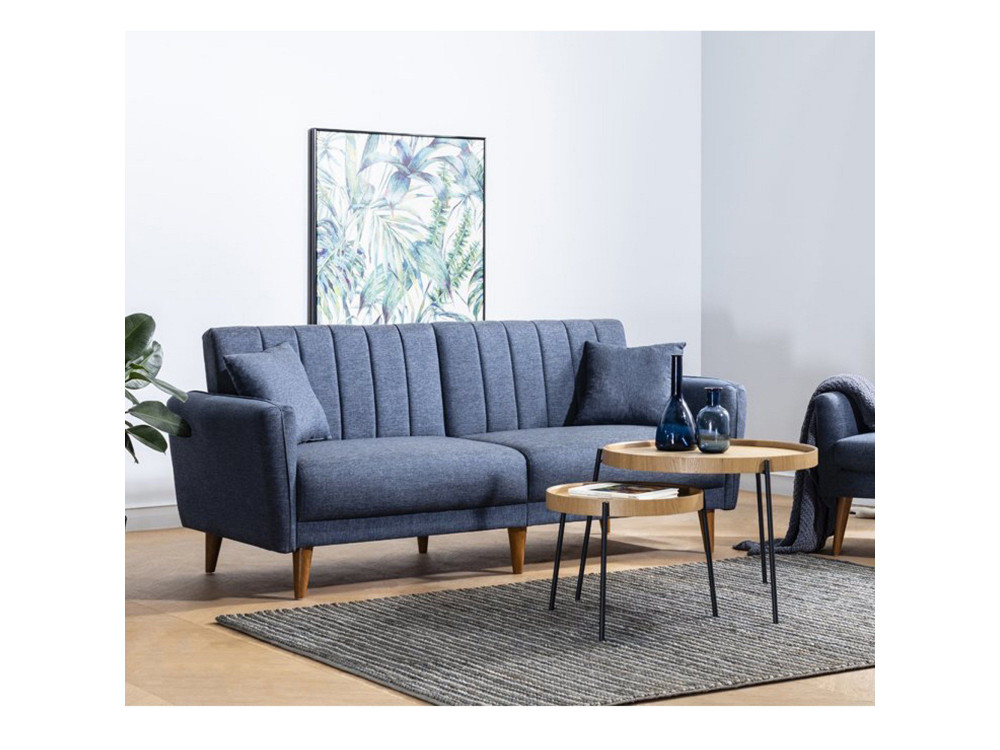 3-zits slaapbank in stof "Aqua" 205 x 85 x 85 cm - Donkerblauw