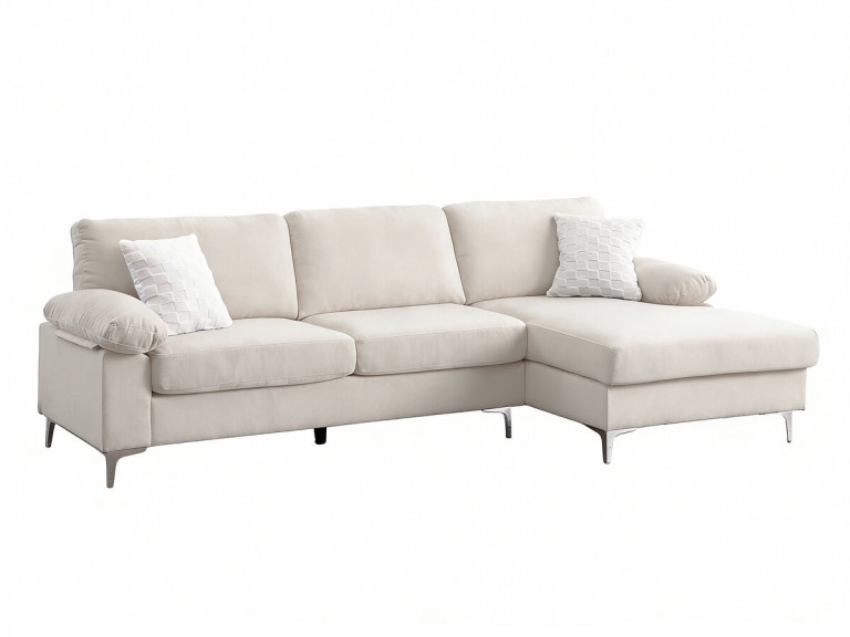 Jade" rechte hoekbank in chenille stof - 3 zits - Beige