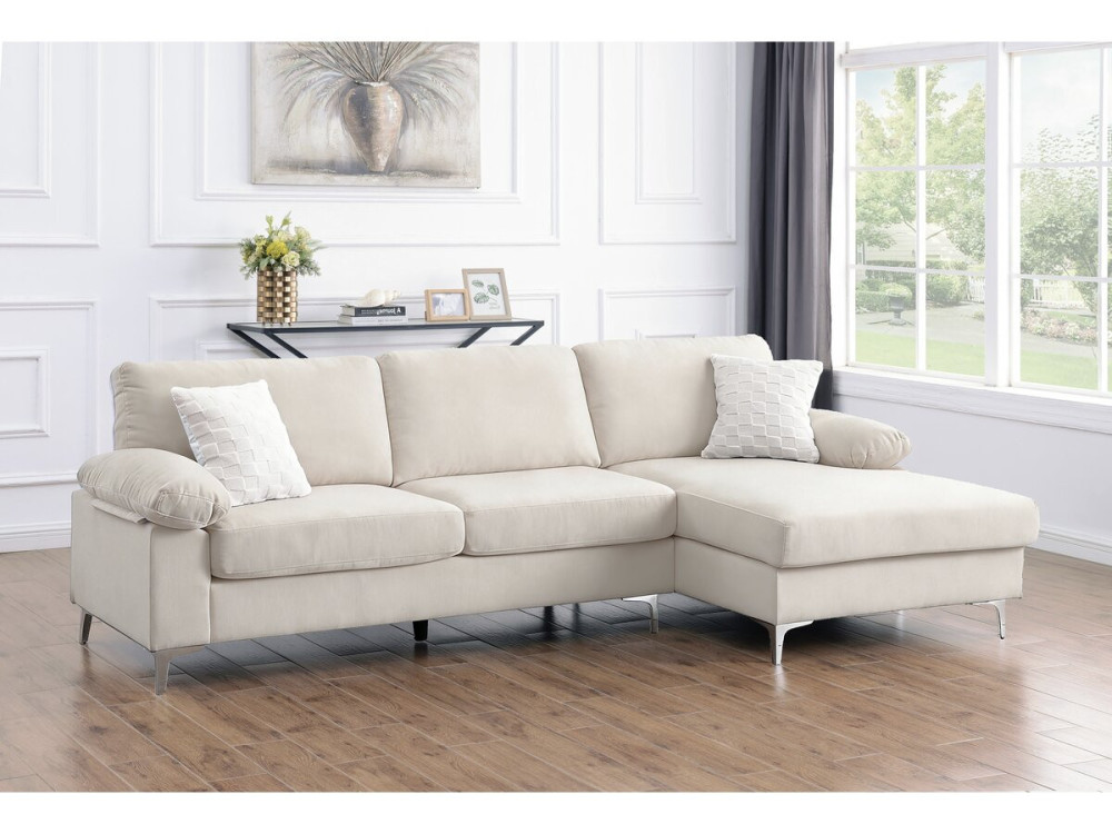 Jade" rechte hoekbank in chenille stof - 3 zits - Beige