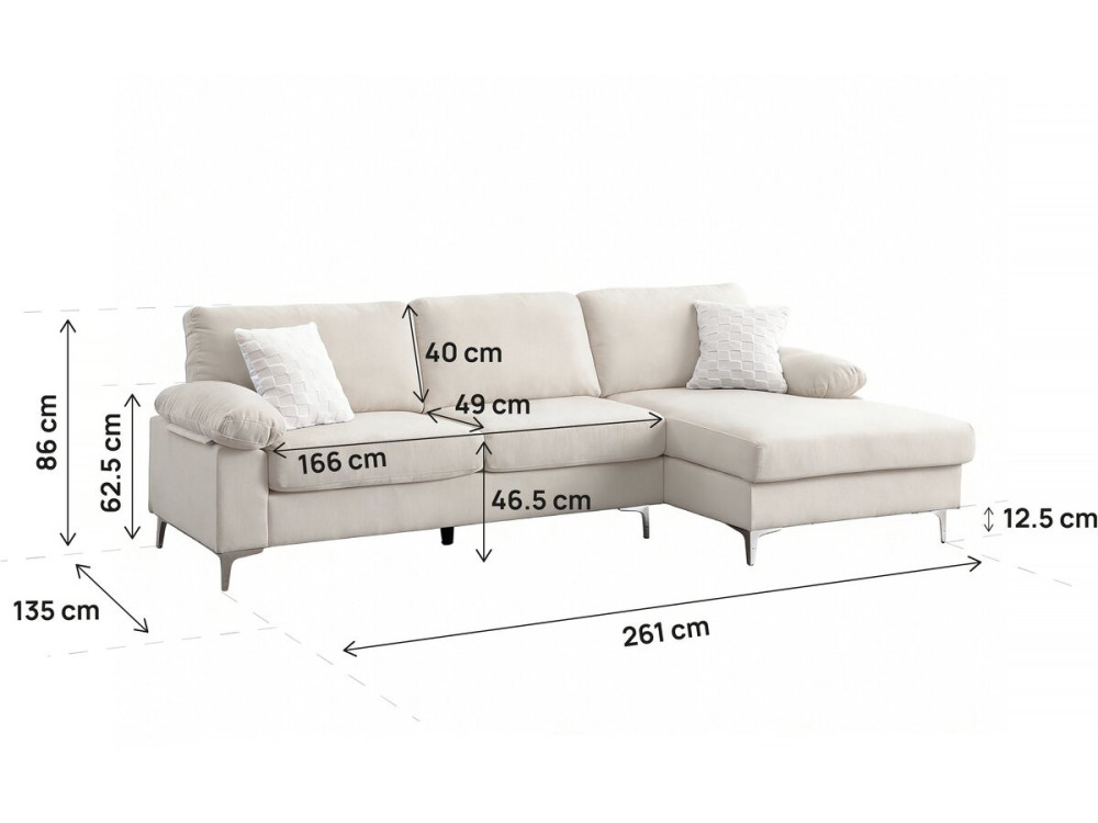 Jade" rechte hoekbank in chenille stof - 3 zits - Beige