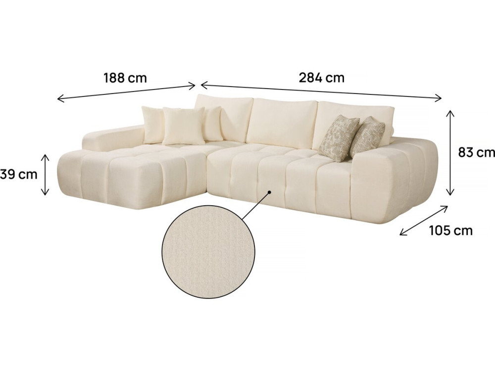 Sidonie" linker hoekbank in bubble stof - 4 zits - Beige