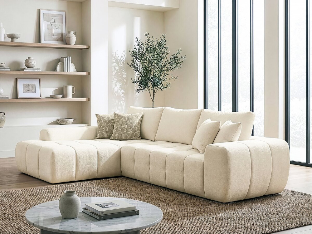 Sidonie" linker hoekbank in bubble stof - 4 zits - Beige