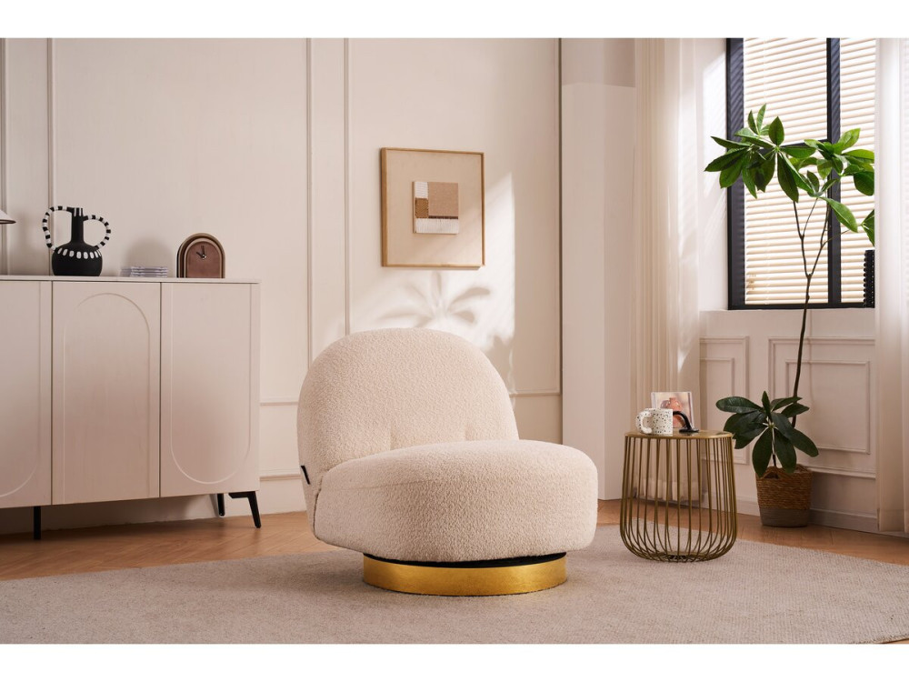 Stoel fauteuil bouclé stof draaibaar "Churchill" - 76 x 80 x 74 cm - Wit